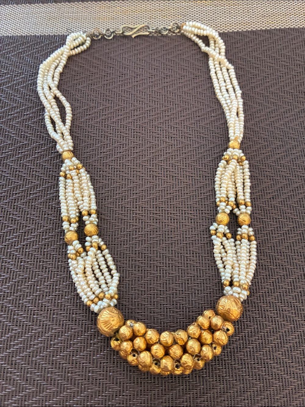 Gold and Pearl Multi-Strand Statement Necklace
